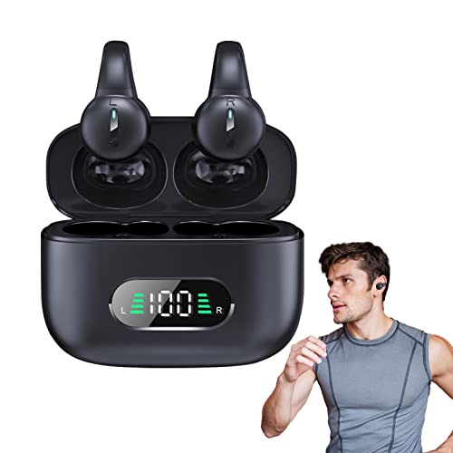 Bexdug Workout-Kopfhörer Knochenleitung, Open-Ear-Kopfhörer 5.3, Kabellose Out-of-Ear-Ohrstöpsel mit LED-Leistungsanzeige Sport-Workout-Ohrclip von Bexdug