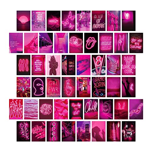 Bexdug rosafarbene Postkarten, Pink Aesthetic Wall Collage Kit,50 Stück Poster, dekorative Postkarte, Dorm Photo Collection, Small Poster for Room Aesthetic von Bexdug