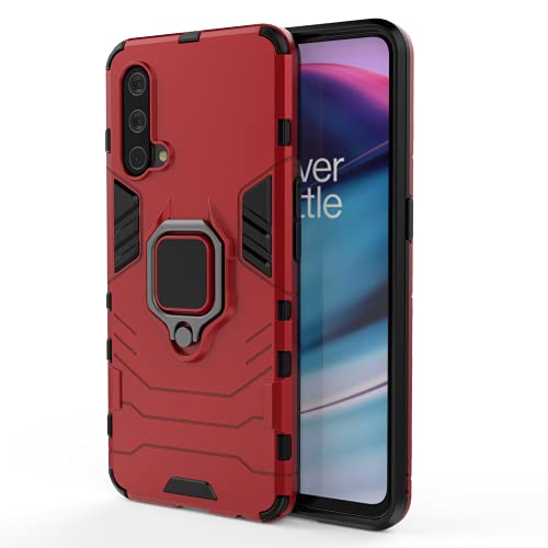 BeyondTop Hülle Rugged Armor für OnePlus Nord CE 5G Handyhülle Rückseite mit 360 Grad Ring Kickstand Stoßfest und Kratzfeste Schutzhülle für OnePlus Nord CE 5G-Rot von BeyondTop