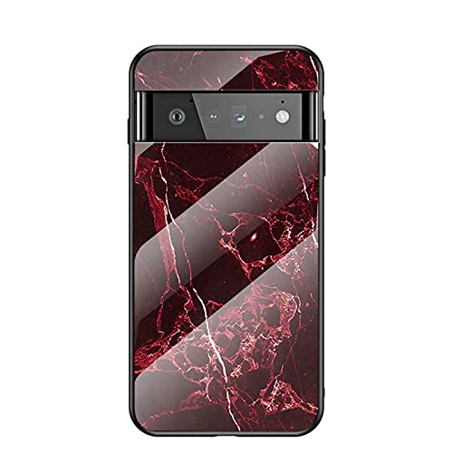 BeyondTop Hülle für Google Pixel 6 Pro Hülle Marmor Gehärtetem Glas & Silikon Rand Hybrid Hardcase Stoßfest Kratzfest Handyhülle Dünn Case Handyhülle für Google Pixel 6 Pro (Rot) von BeyondTop