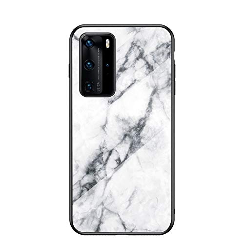 BeyondTop Hülle für Huawei P40 Pro Hülle Marmor Gehärtetem Glas & Silikon Rand Hybrid Hardcase Stoßfest Kratzfest Handyhülle Dünn Case Handyhülle für Huawei P40 Pro (Weiß) von BeyondTop