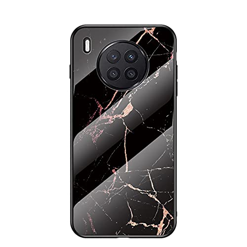BeyondTop Hülle für Huawei nova 8i Hülle Marmor Gehärtetem Glas & Silikon Rand Hybrid Hardcase Stoßfest Kratzfest Handyhülle Dünn Case Handyhülle für Huawei nova 8i (Schwarzes Gold) von BeyondTop