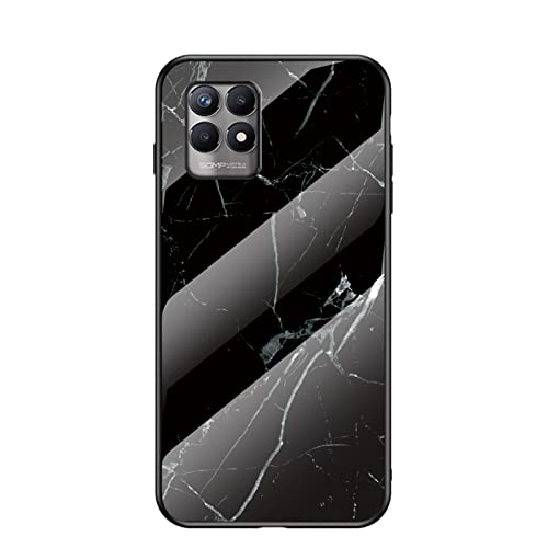 BeyondTop Hülle für Realme 8i Hülle Marmor Gehärtetem Glas & Silikon Rand Hybrid Hardcase Stoßfest Kratzfest Handyhülle Dünn Case Handyhülle für Realme 8i (Schwarzes Weiß) von BeyondTop