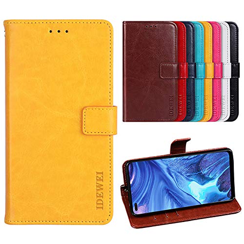 BeyondTop Hülle für Samsung Galaxy A12 PU Leder Brieftasche Case mit Stand Funktion und Magnetisch Schnalle Flip Handyhülle für Samsung Galaxy A12-Gelb von BeyondTop