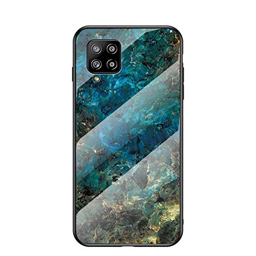 BeyondTop Hülle für Samsung Galaxy A42 5G Hülle Marmor Gehärtetem Glas & Silikon Rand Hybrid Hardcase Stoßfest Kratzfest Handyhülle Dünn Case Handyhülle für Samsung Galaxy A42 5G (Blau) von BeyondTop