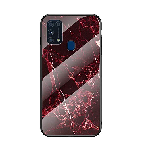 BeyondTop Hülle für Samsung Galaxy M31 Hülle Marmor Gehärtetem Glas & Silikon Rand Hybrid Hardcase Stoßfest Kratzfest Handyhülle Dünn Case Handyhülle für Samsung Galaxy M31 (Rot) von BeyondTop