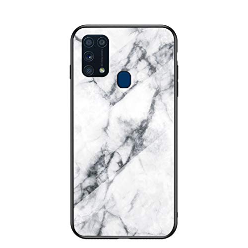 BeyondTop Hülle für Samsung Galaxy M31 Hülle Marmor Gehärtetem Glas & Silikon Rand Hybrid Hardcase Stoßfest Kratzfest Handyhülle Dünn Case Handyhülle für Samsung Galaxy M31 (Weiß) von BeyondTop