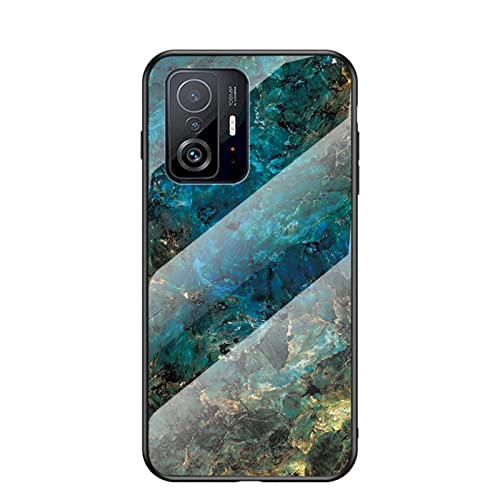 BeyondTop Hülle für Xiaomi 11T/11T Pro Hülle Marmor Gehärtetem Glas & Silikon Rand Hybrid Hardcase Stoßfest Kratzfest Handyhülle Dünn Case Handyhülle für Xiaomi 11T/11T Pro (Blau) von BeyondTop