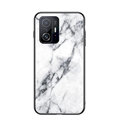 BeyondTop Hülle für Xiaomi 11T/11T Pro Hülle Marmor Gehärtetem Glas & Silikon Rand Hybrid Hardcase Stoßfest Kratzfest Handyhülle Dünn Case Handyhülle für Xiaomi 11T/11T Pro (Weiß) von BeyondTop