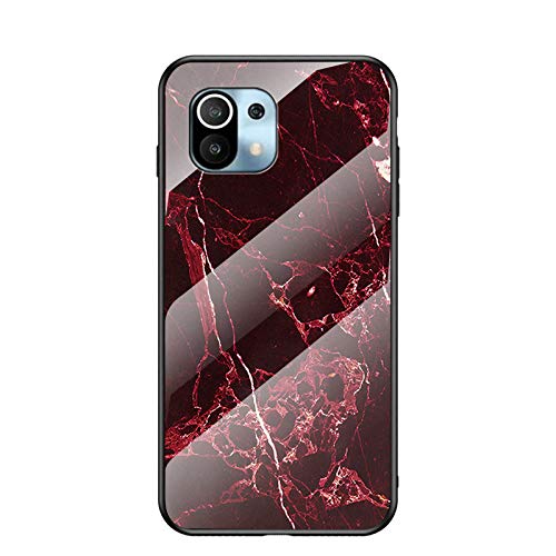 BeyondTop Hülle für Xiaomi Mi 11 Hülle Marmor Gehärtetem Glas & Silikon Rand Hybrid Hardcase Stoßfest Kratzfest Handyhülle Dünn Case Handyhülle für Xiaomi Mi 11 (Rot) von BeyondTop
