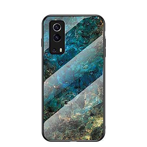 BeyondTop Hülle für vivo Y72 5G Hülle Marmor Gehärtetem Glas & Silikon Rand Hybrid Hardcase Stoßfest Kratzfest Handyhülle Dünn Case Handyhülle für vivo Y72 5G (Blau) von BeyondTop