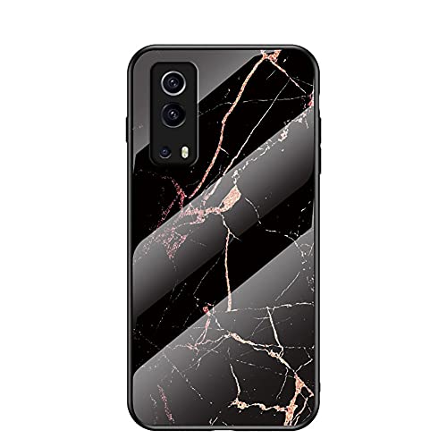BeyondTop Hülle für vivo Y72 5G Hülle Marmor Gehärtetem Glas & Silikon Rand Hybrid Hardcase Stoßfest Kratzfest Handyhülle Dünn Case Handyhülle für vivo Y72 5G (Schwarzes Gold) von BeyondTop