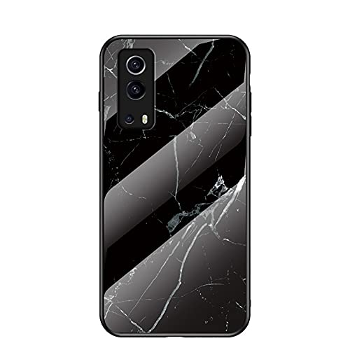 BeyondTop Hülle für vivo Y72 5G Hülle Marmor Gehärtetem Glas & Silikon Rand Hybrid Hardcase Stoßfest Kratzfest Handyhülle Dünn Case Handyhülle für vivo Y72 5G (Schwarzes Weiß) von BeyondTop