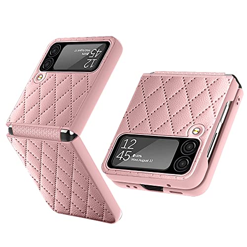 Ledertasche für Samsung Flip 3 Hülle, Muster Leder Galaxy Z Flip 3 Hülle Case, kommt mit kleinem gehärtetem Bildschirm, Design Fine Texture Z Flip 3 Hülle für Samsung Galaxy Z Flip 3 5G-Rosa von BeyondTop