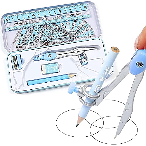 8 Teiliges Set Lineal Set Zeichnen,Mathematik Set,Geometrie Kit,Geometrie Kompass Set,Winkelmesser Set Blau,Kompass, Lineal, Winkelmesser, Geeignet Für Schule, Büro, Zuhause, Schüler, Mathematik 8 Teiliges Set Lineal Set Zeichnen,Mathematik Set,Geometrie Kit,Geometrie Kompass Set,Winkelmesser Set Blau,Kompass, Lineal, Winkelmesser, Geeignet Für Schule, Büro, Zuhause, Schüler, Mathematik von Bhina