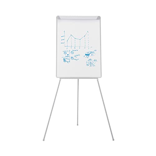 Bi-Joy Whiteboard, nicht magnetisch, mit Stativständer, 70 x 100 cm, grauer Rahmen, mit Tablett und verstellbarem Clip für Blöcke von Bi-Joy