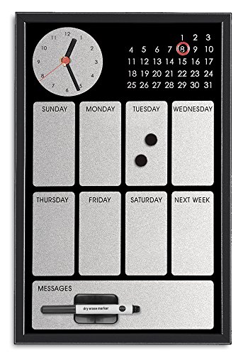 Bi-Office CG019616 Easy Black Planer mit integrierter Uhr und Wochenkalender, MDF Rahmen, lackierter Stahl, 30 x 45 cm, grau von Bi-Office