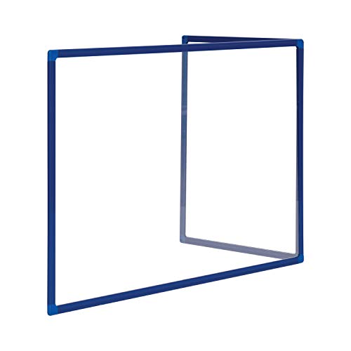 Bi-Office Duo Glastafel, Trennwand, Spritzschutz Glas, zwei Tafeln, Winkel der zweiten Tafel beliebig enstellbar, mit blauem Aluminiumrahmen, 90 x 60 cm (1 Tafel) und 45 x 60 cm (2 Tafeln) von Bi-Office