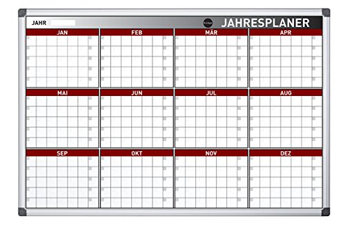 Bi-Office Earth - Umweltfreundliches Planungstafel, Magnetischer Jahresplaner mit 12 Monaten, mit Aluminiumrahmen, Trocken Abwischbar Jahreskalender, 90 x 60 cm von Bi-Office