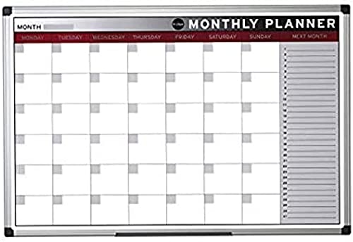 Bi-Office Earth - Umweltfreundliches Planungstafel "Monthly Planner", 90 x 60 cm, Magnetischer Monatsplaner mit Aluminiumrahmen, Trocken Abwischbar Monatskalender von Bi-Office