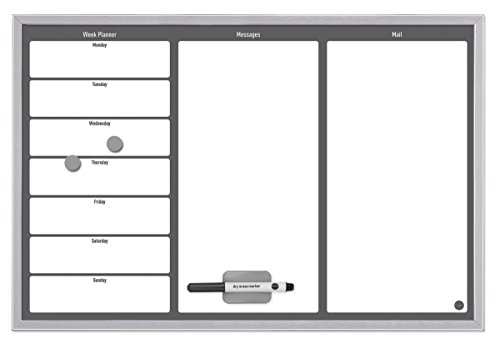 Bi-Office MM03304529 - Wochenplaner mit Notizfeld, MDF Rahmen lackierter Stahl, 60 x 40 cm großer, grau/weiß von Bi-Office