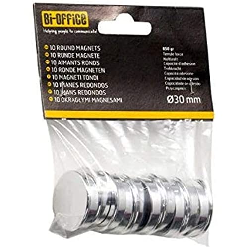 Bi-Office Magnete, 10 Stück,rund Durchmesser 30 mm – Silber von Bi-Office