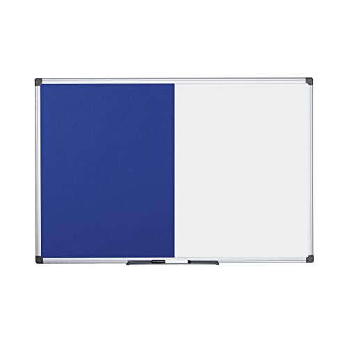 Bi-Office Maya Kombitafel, Halb Magnetisches Whiteboard, Halb Blaue Filztafel, Aluminiumrahmen, 120 x 90 cm von Bi-Office