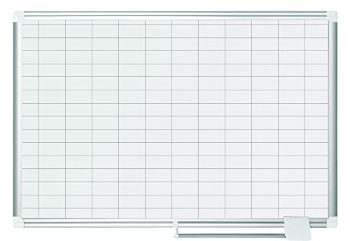 Bi-Office Planer New Generation, Emailliert, Magnetisch Karierter Oberfläche, 25 x 50 mm Karos, Planungstafel mit Alurahmen und Stifteablage, 90x60 cm von Bi-Office