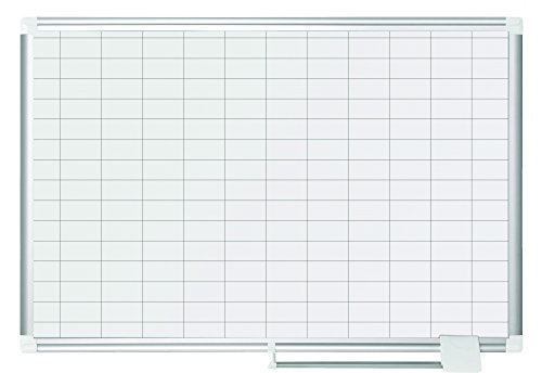 Bi-Office Planer New Generation, Magnetisch Karierter Oberfläche, 25x50mm Karos, Planungstafel mit Alurahmen, Stifteablage und Zubehör Kit, 90x60 cm von Bi-Office