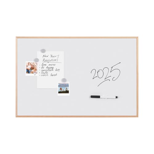 Bi-Office Whiteboard New Basic, Magnetisch, Trocken Abwischbare Weißwandtafel mit Natur Kiefernholz Rahmen, 885x585 mm von Bi-Office