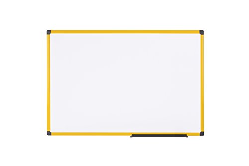 Bi-Office Whiteboard Ultrabrite - 90 x 60 cm - emailliert, mit gelber Alurahmen und Stifteablage von Bi-Office