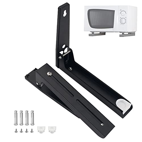 Bibykivn Mikrowellenhalterung mit Teleskoparmhaken, 2 Stk Mikrowellen Regal aus Edelstahl, Mikrowellen Halter Wand Faltbarer Universal-Wandhalterung für Mikrowelle Küchenregal Backofen (Schwarz) von Bibykivn