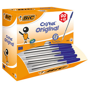 90 + 10 GRATIS: BIC Kugelschreiber Cristal® Original transparent, Schreibfarbe: blau, 90 St. + GRATIS 10 St. von Bic
