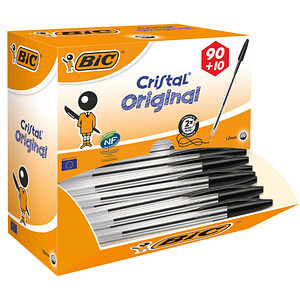 90 + 10 GRATIS: BIC Kugelschreiber Cristal® Original transparent, Schreibfarbe: schwarz, 90 St. + GRATIS 10 St. von Bic