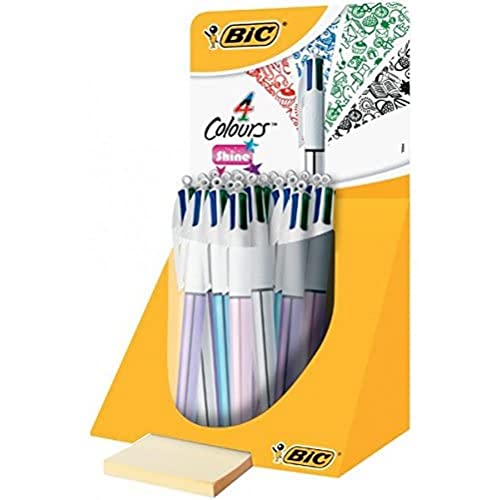 BIC 4 Farben Kugelschreiber Set 4 Colours Shine, 20er Pack in Thekendisplay, 4 Schaft Farben, Ideal für das Büro, oder die Schule von Bic
