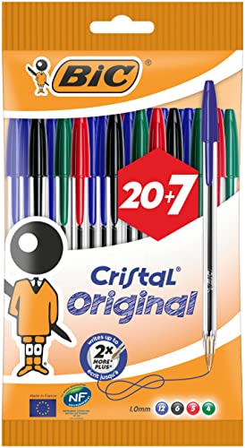 BIC Cristal Kugelschreiber, mittlere Spitze, mehrfarbig, 20+7 Stück von Bic