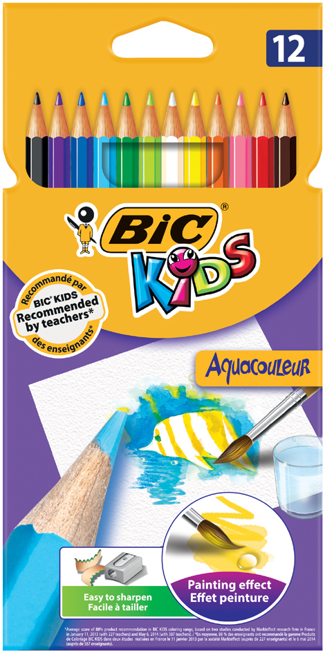 BIC KIDS Aquarell-Buntstifte Aquacouleur, 12er Kartonetui von Bic