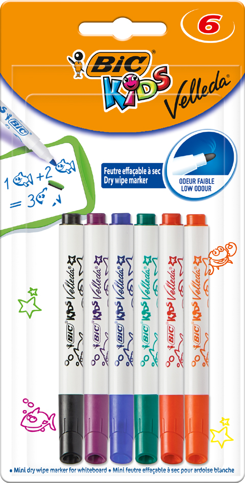 BIC KIDS Whiteboard-Marker Velleda Mini, 6er Blister von Bic