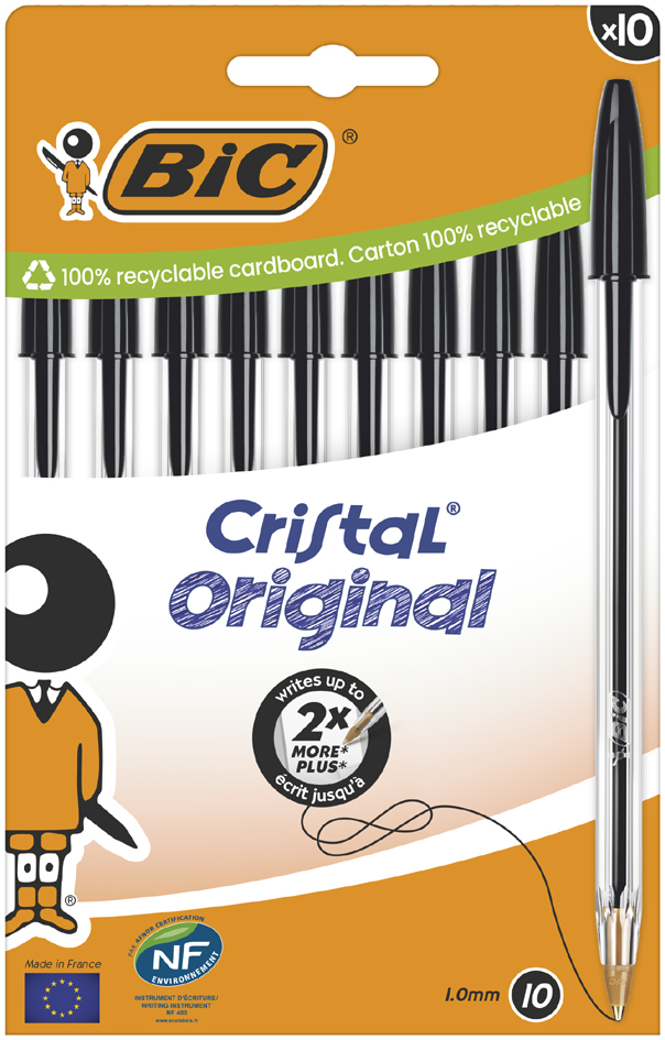 BIC Kugelschreiber Cristal Original, schwarz, 10er Kartonbox von Bic
