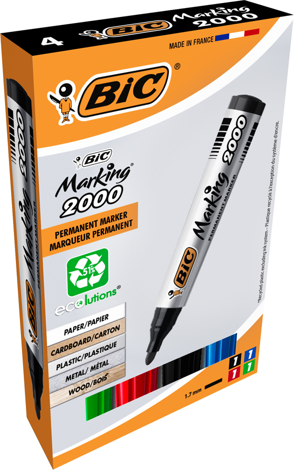 BIC Permanent-Marker 2000 Ecolutions, Rundspitze, 4er Etui von Bic