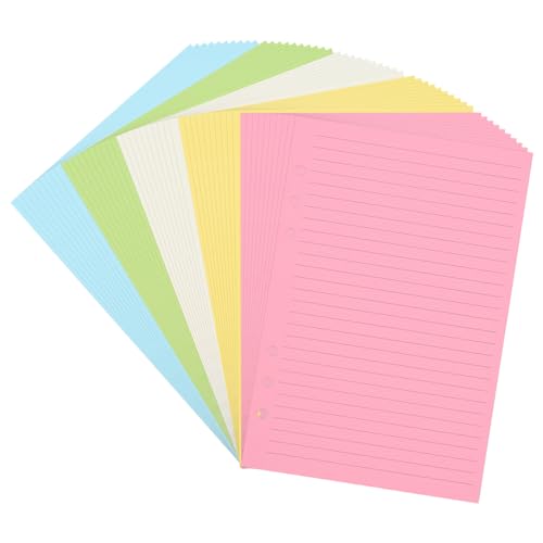 A5 liniertes Nachfüllpapier, farbig linierte Seiten für 6-Ring-Binder, Notizbuch, Tagebuch, Planer, Organizer, 6-fach gelocht, Nachfüllpapier, 50 Blatt/100 Seiten, liniert (21 x 14,2 cm) (1) von Bidponds