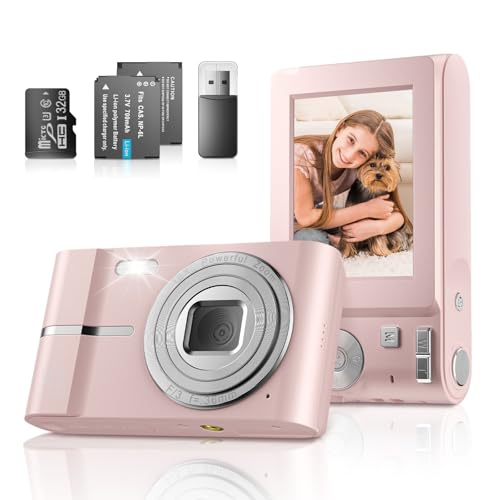 Biebuxo Digitalkamera 50 MP 1080P FHD Fotokamera 16X Kompaktkamer mit Autofokus Digitalzoom Kompaktkamera mit 32GB SD-Karte für Anfänger Kinder Jungen Mädchen Studenten Erwachsene (2 Batterien) von Biebuxo