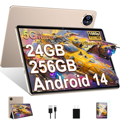 Biegedy Tablet 11 Zoll Android 14 Octa-Core, 2025 Newest Tablet PC 24 GB RAM + 256 GB ROM (TF 1TB) | WideVine L1丨WLAN 6丨8000mAh丨5+13MP丨Bluetooth5.0丨1280 * 800丨Metallabdeckung Gold von Biegedy