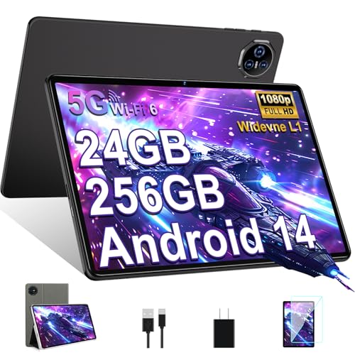Biegedy Tablet 11 Zoll Android 14 Octa-Core, 2025 Newest Tablet PC 24 GB RAM + 256 GB ROM (TF 1TB) | WideVine L1丨WLAN 6丨8000mAh丨5+13MP丨Bluetooth5.0丨1280 * 800丨Metallabdeckung Schwarz von Biegedy