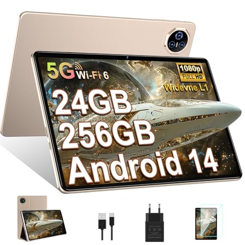 Biegedy Tablet 11 Zoll Android 14 mit 24 GB RAM + 256 GB ROM (1 TB erweiterbar), 8-Cores 2,0 GHz, 5G WiFi, Widevine L1, GPS, 8000 mAh, 5 MP + 13 MP, Bluetooth, 1280 x 800 FHD, Tablets Gold von Biegedy