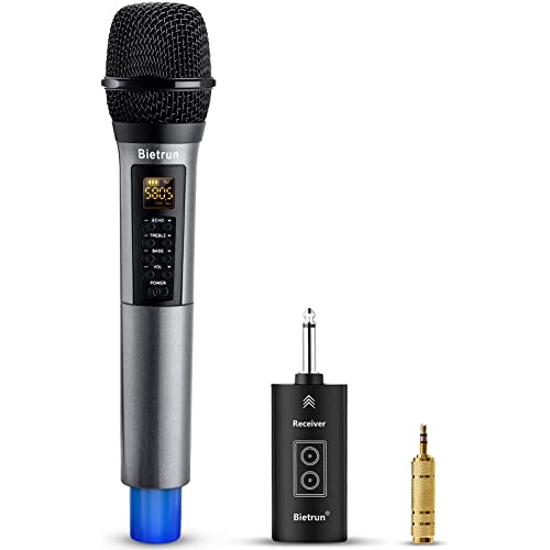Bietrun UHF drahtlos Mikrofon 30M kabellos Funkmikrofon mit Bass/Echo/Treble Soundeffekte 6,35mm Empfänger mit Bluetooth für PA Karaoke Anlage Partybox Verstärker Gesang Party Rede von Bietrun