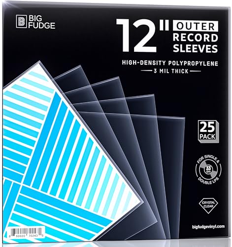 BIG FUDGE Vinyl Schallplatten Hüllen Außen - 12" x 25 Stk. - LP Hüllen Transparent aus 3mil Starken Polypropylen-Kunststoff - Vinyl Aufbewahrung - LP Schutzhüllen - 12,75" x 12,75" Vinyl Sleeves von Big Fudge