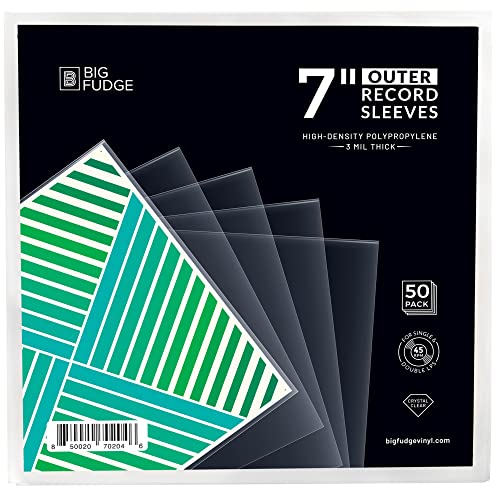 BIG FUDGE Schallplatten Aussenhüllen - 7" x 50 STK. - LP Hüllen transparent aus 3mil starken Polypropylen-Kunststoff - Vinyl Aufbewahrung Schutzhüllen ohne Falten - 7,42" x 7,42" BIG FUDGE Schallplatten Aussenhüllen - 7" x 50 STK. - LP Hüllen transparent aus 3mil starken Polypropylen-Kunststoff - Vinyl Aufbewahrung Schutzhüllen ohne Falten - 7,42" x 7,42" von Big Fudge