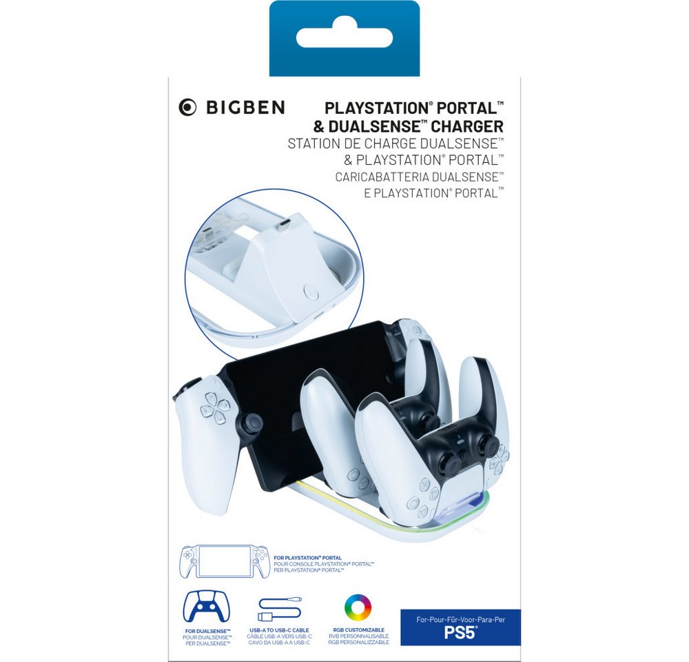BigBen 3-in-1 Ladestation [RGB, white] für PS5 Controller-Ladestation von BigBen