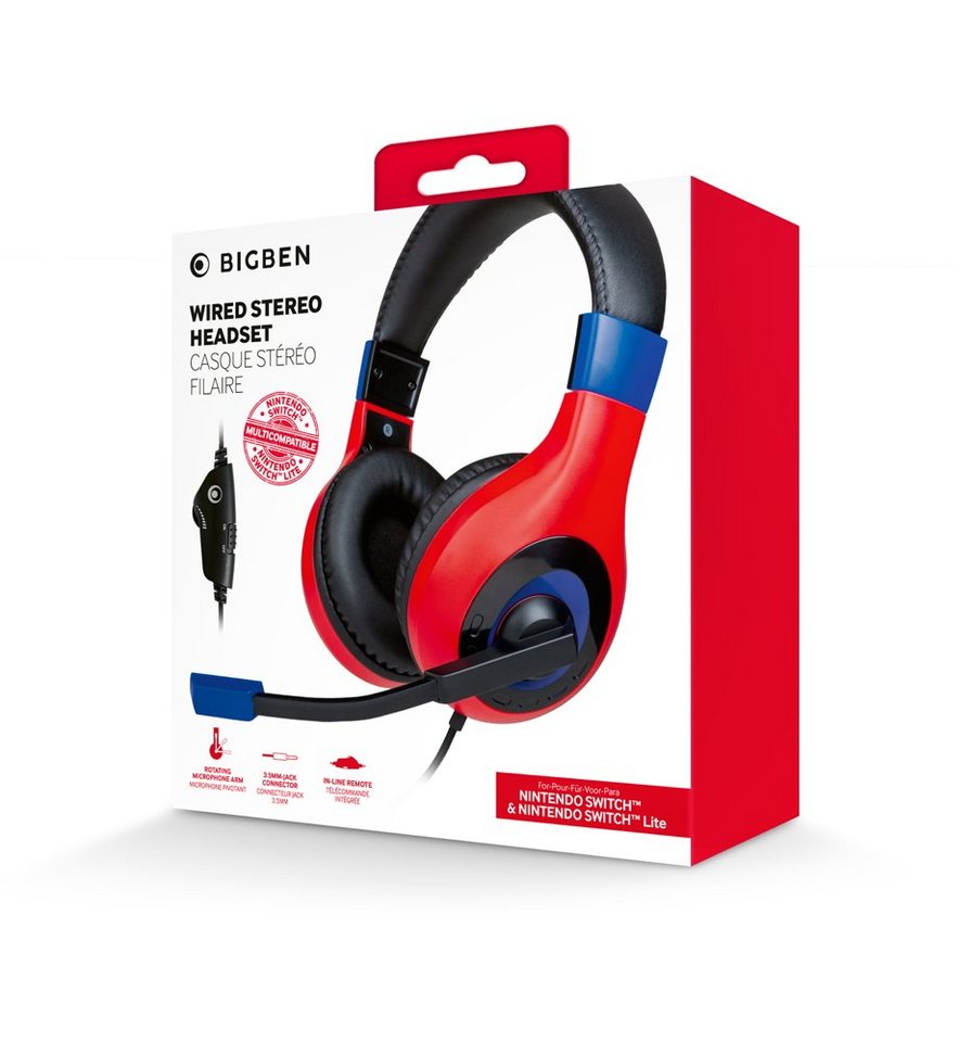 BigBen Switch / Lite Stereo Gaming Headset V1 dunkel rot, blau BB007046 Zubehör Nintendo von BigBen